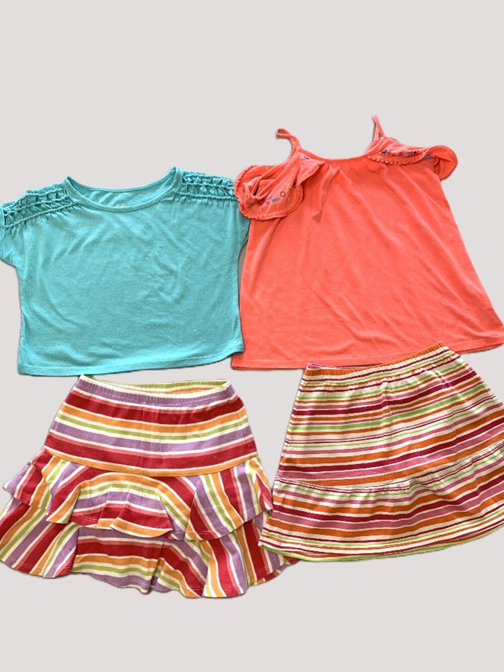 4 Piece Girls Top and Skirt Set. Pink/Blue. Justice/Gymboree. Size 7/8